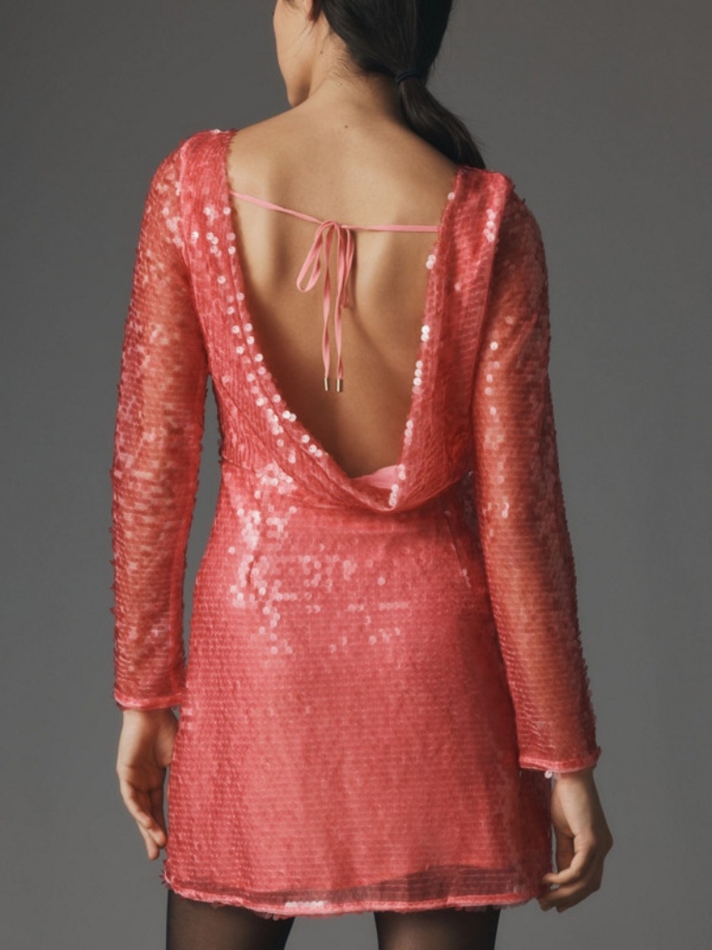 By Anthropologie Sequin Drape-Back Mini Dress in Pink